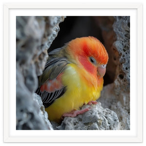 Cute Lovebird Perched On A Rock In A Cave by Rizwana Khan