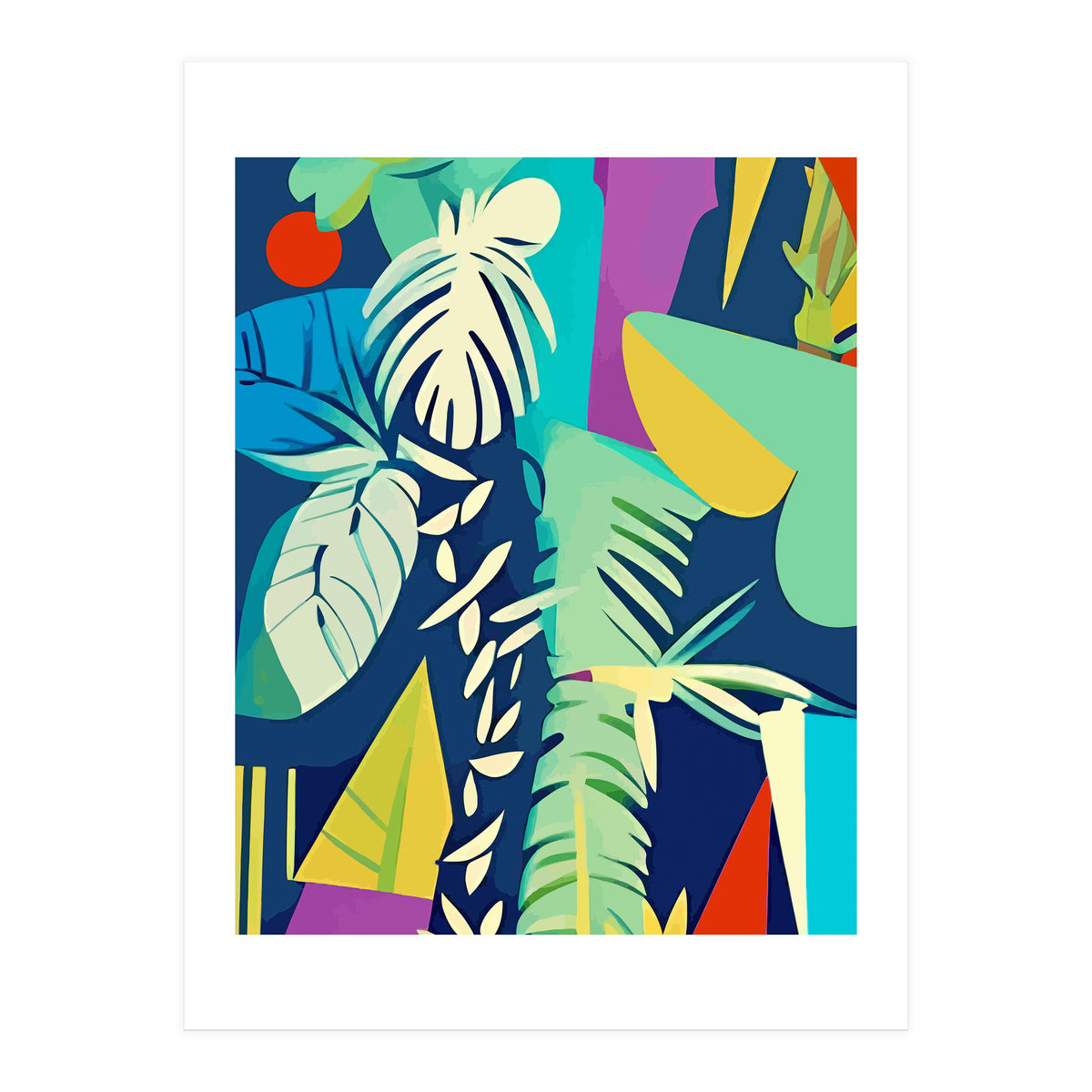 Tropical Wilderness, Abstract Botanical Jungle Plants, Pop of Color Eclectic Shapes Nature (Print Only)