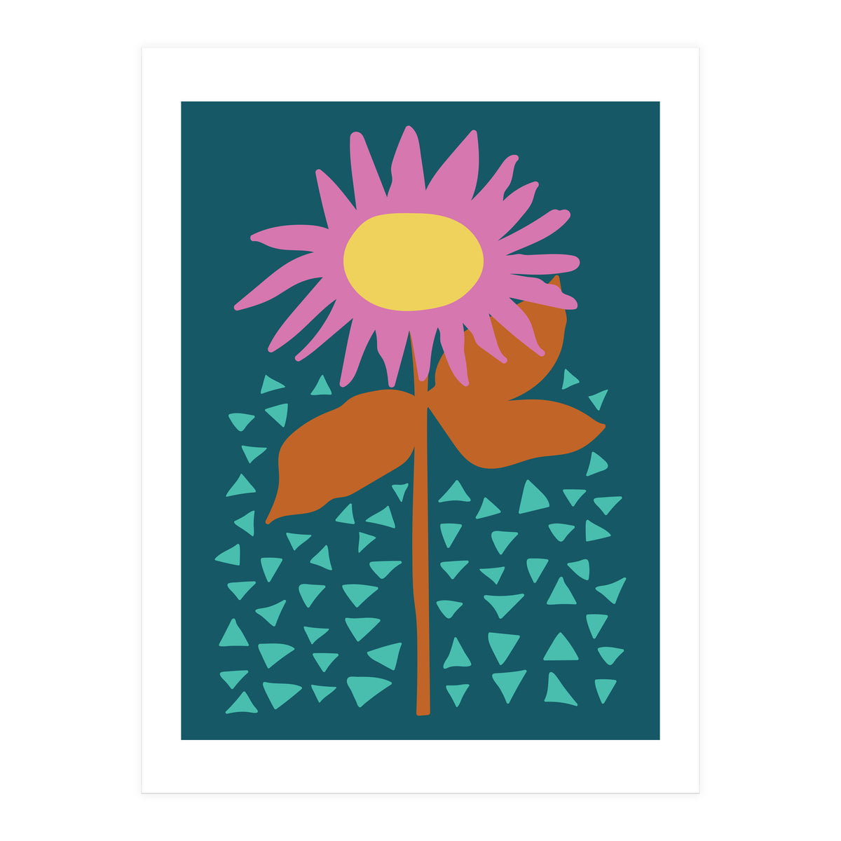 Pink Flower on Teal (Print Only)