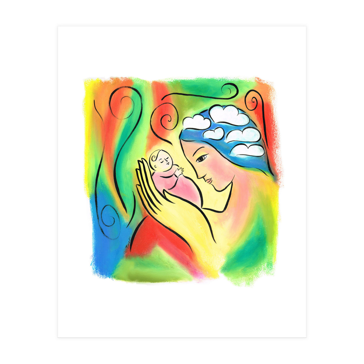 Woman And Baby With Clouds (Print Only)