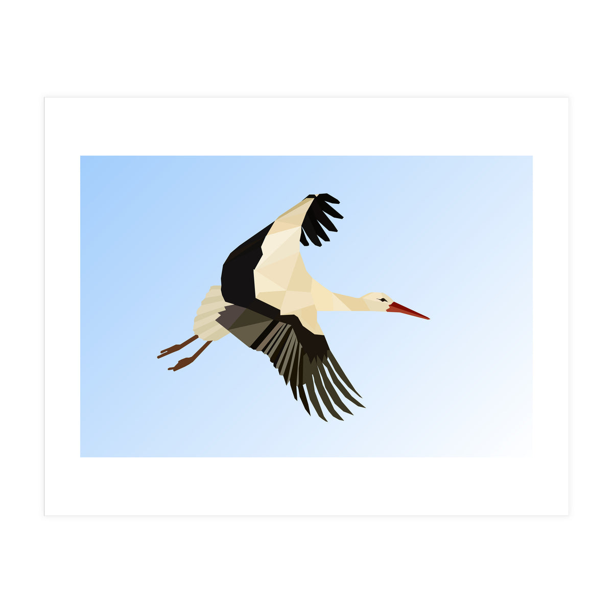 White Stork Bird Low Poly Art (Print Only)
