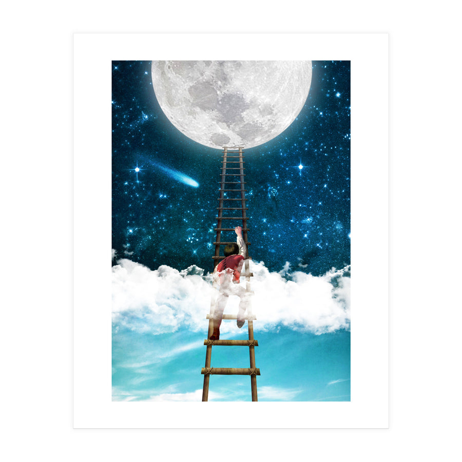 Reach For The Moon in a Black frame · white border