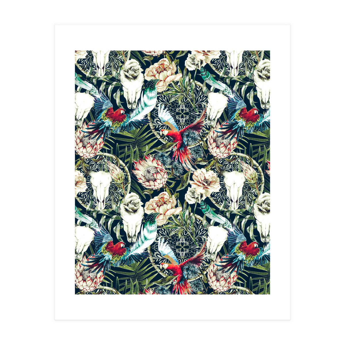 Dark pattern boho skull tropical (Print Only)