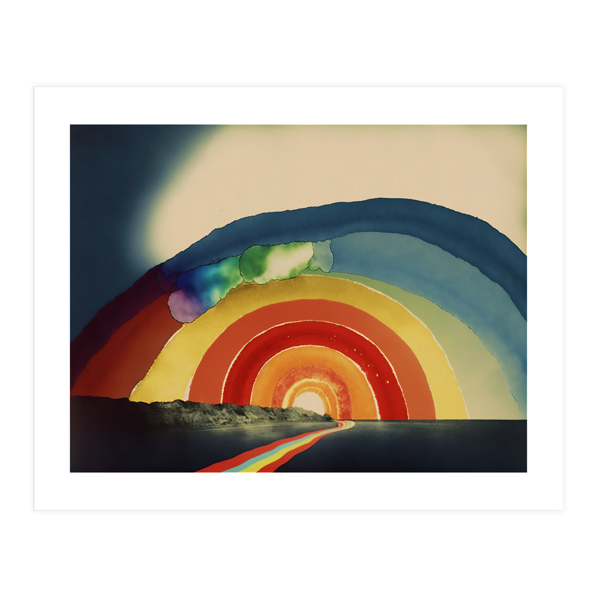 Rainbow Over the Coastline Abstract Painting (Print Only)