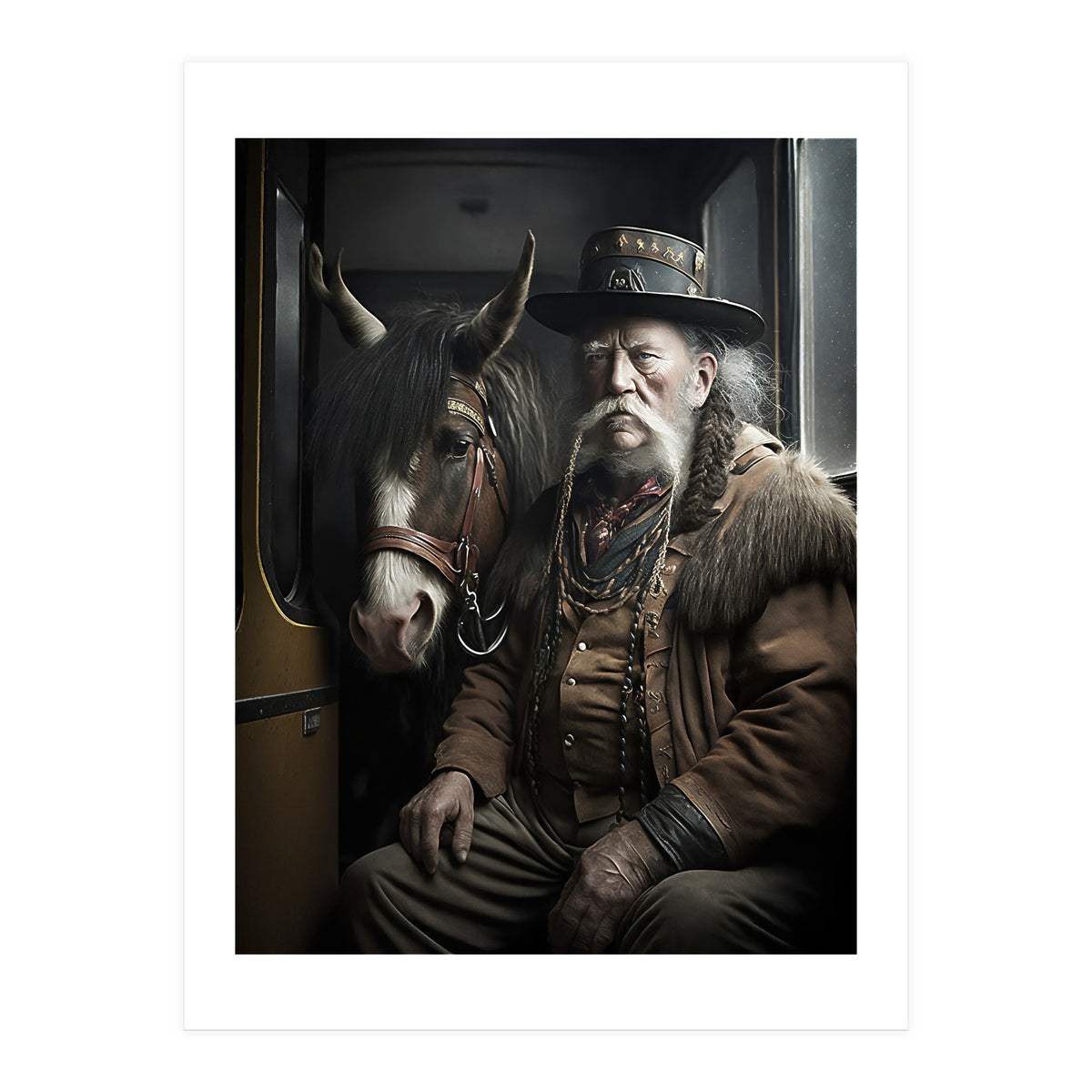 Old Man and His Horse on the Train (Print Only)