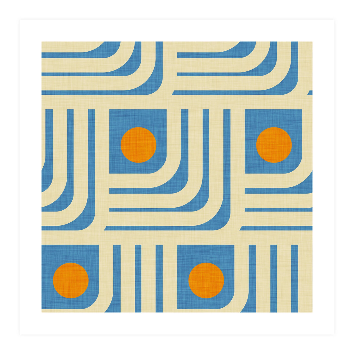 70s Curve Lines Blue Orange (Print Only)