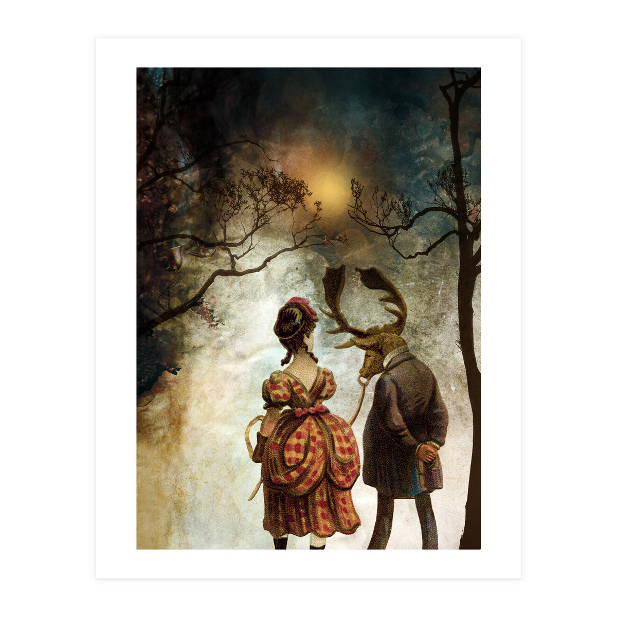 VINTAGE COUPLE IN AUTUMNAL ABSTRACT FOREST II (Print Only)