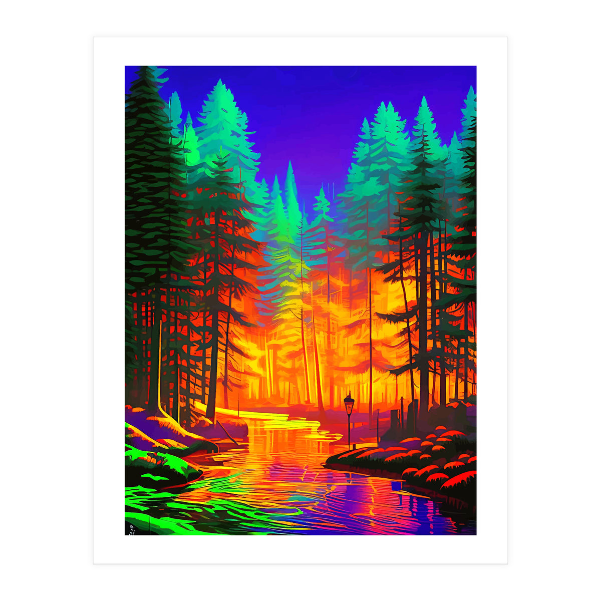 The Neon Mirage, Forest Trees Nature, Eclectic Electric Pop Art, Colorful Bright Contemporary Modern (Print Only)