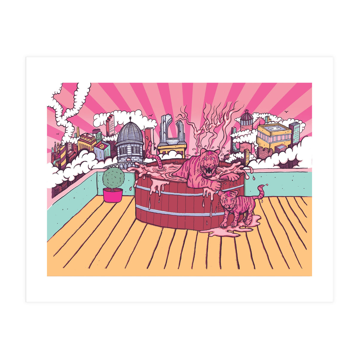 Strawberry Tigers Rooftop Jacuzzis Abbeydale Brewery x Lewy 12.4% ABV Strawberry, Chocolate, Smoked, Cherry Wood-chipped, Imperial Dessert Stout. (Print Only)