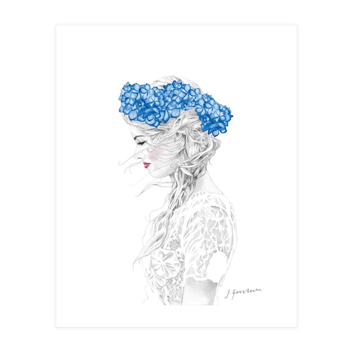 Blue Hydrangea Girl (Print Only)