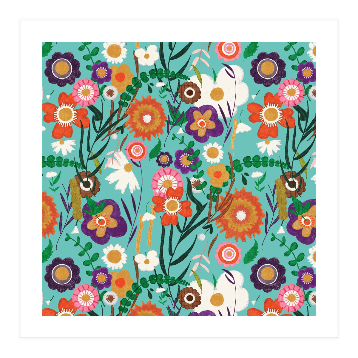 Folk Spring Floral Blue (Print Only)
