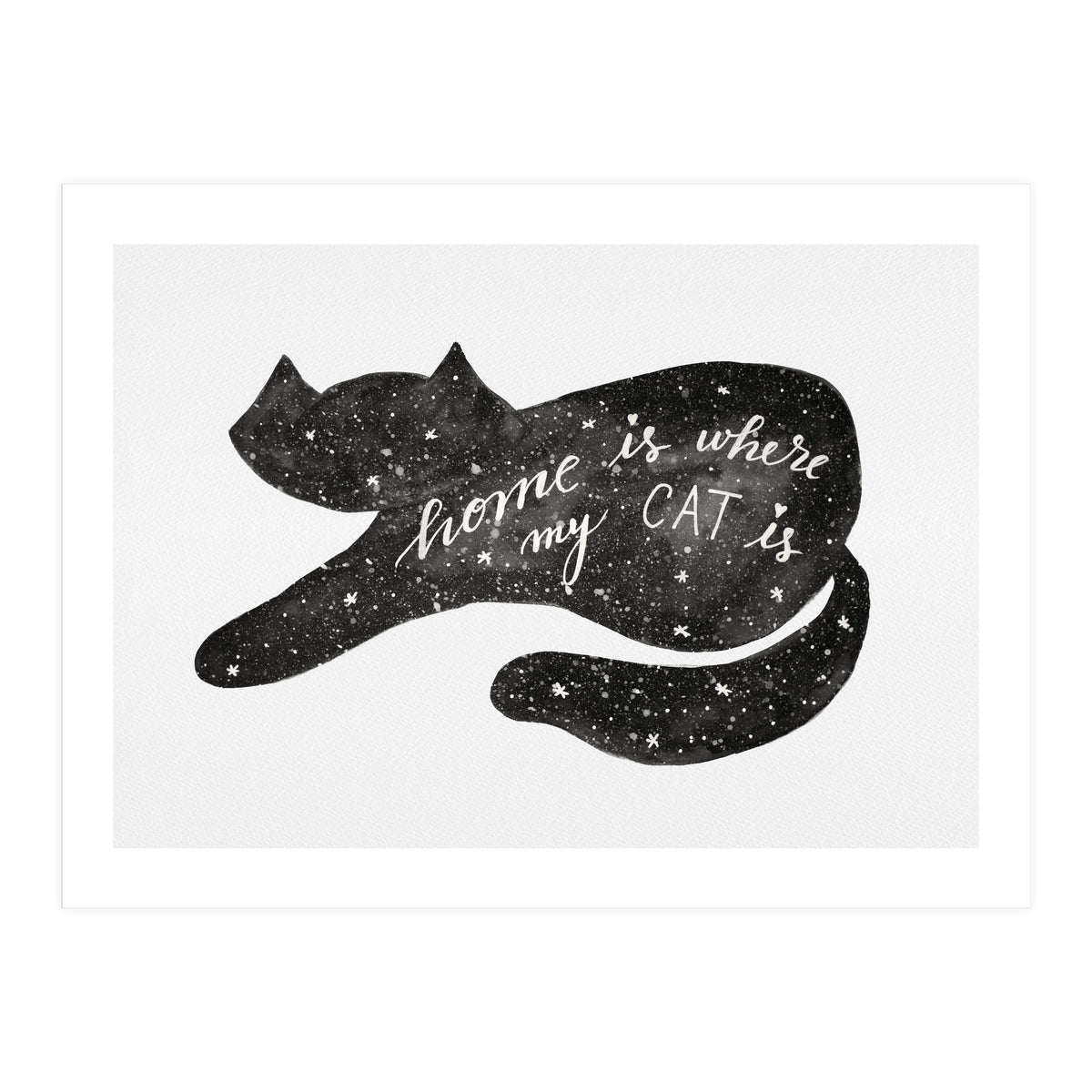 Watercolor galaxy cat - black and white (Print Only)