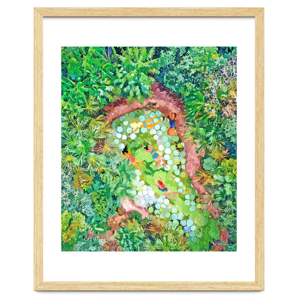 Tropical Vacay | Rainforest Jungle Botanical Lush Nature | Summer Lake People Swim | Boho Painting