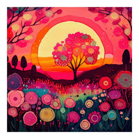 Folk Sunset Blossoming Tree (Print Only)