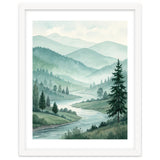 Serene Misty Mountain Valley Watercolor Painting thumbnail