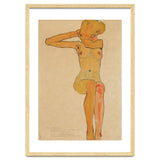 Seated female nude with raised right arm,1910 Gouache,. thumbnail