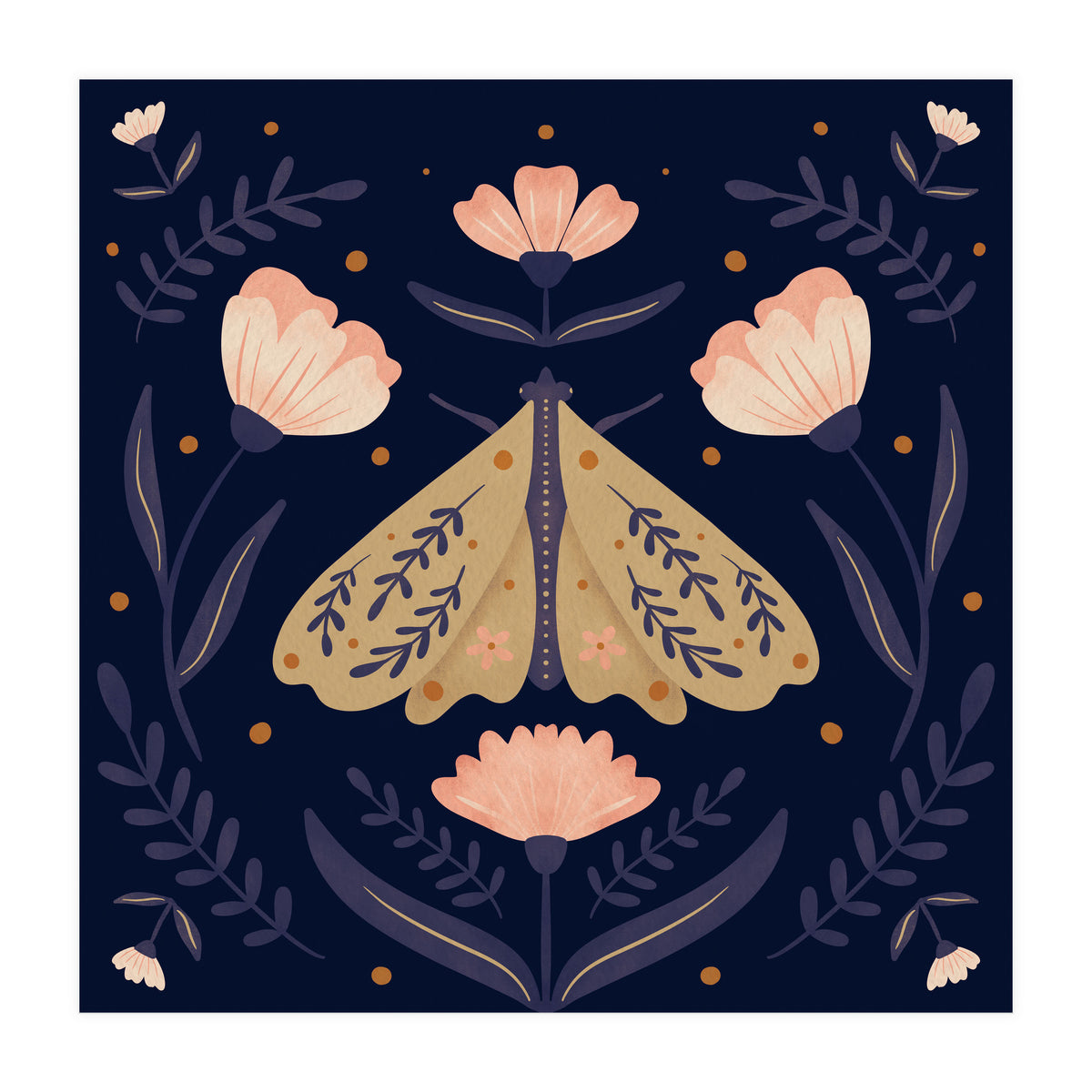 Moth And Flowers  (Print Only)