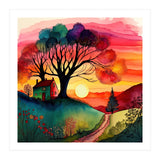 Watercolor Folk Art Sunset (Print Only) thumbnail