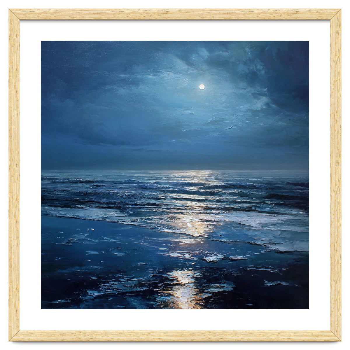 Midnight Blue Moonlit Seascape