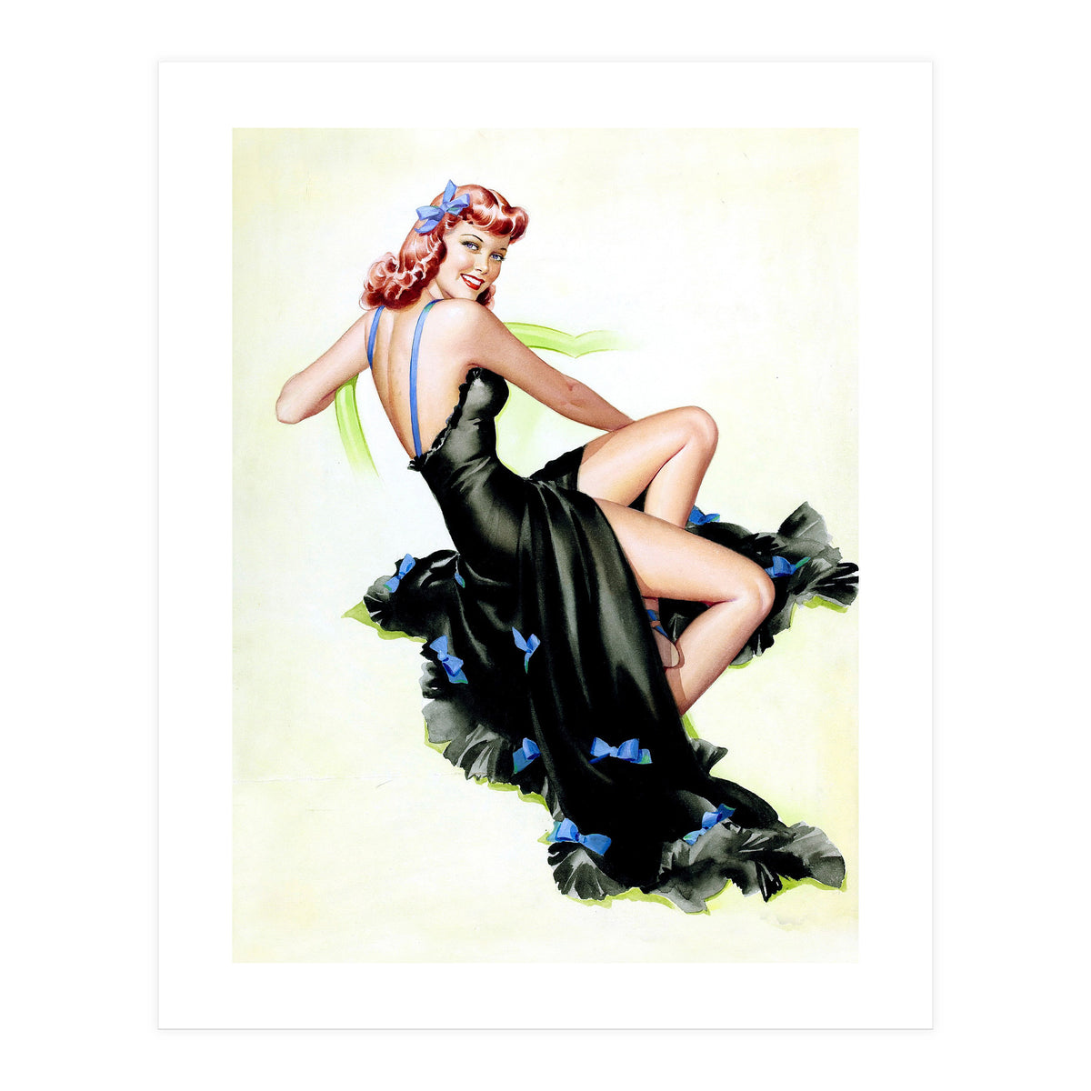 Pinup Girl Posing In Black Dress (Print Only)