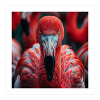 Close Up Flamingo Head With Bright Red Feathers (Print Only)