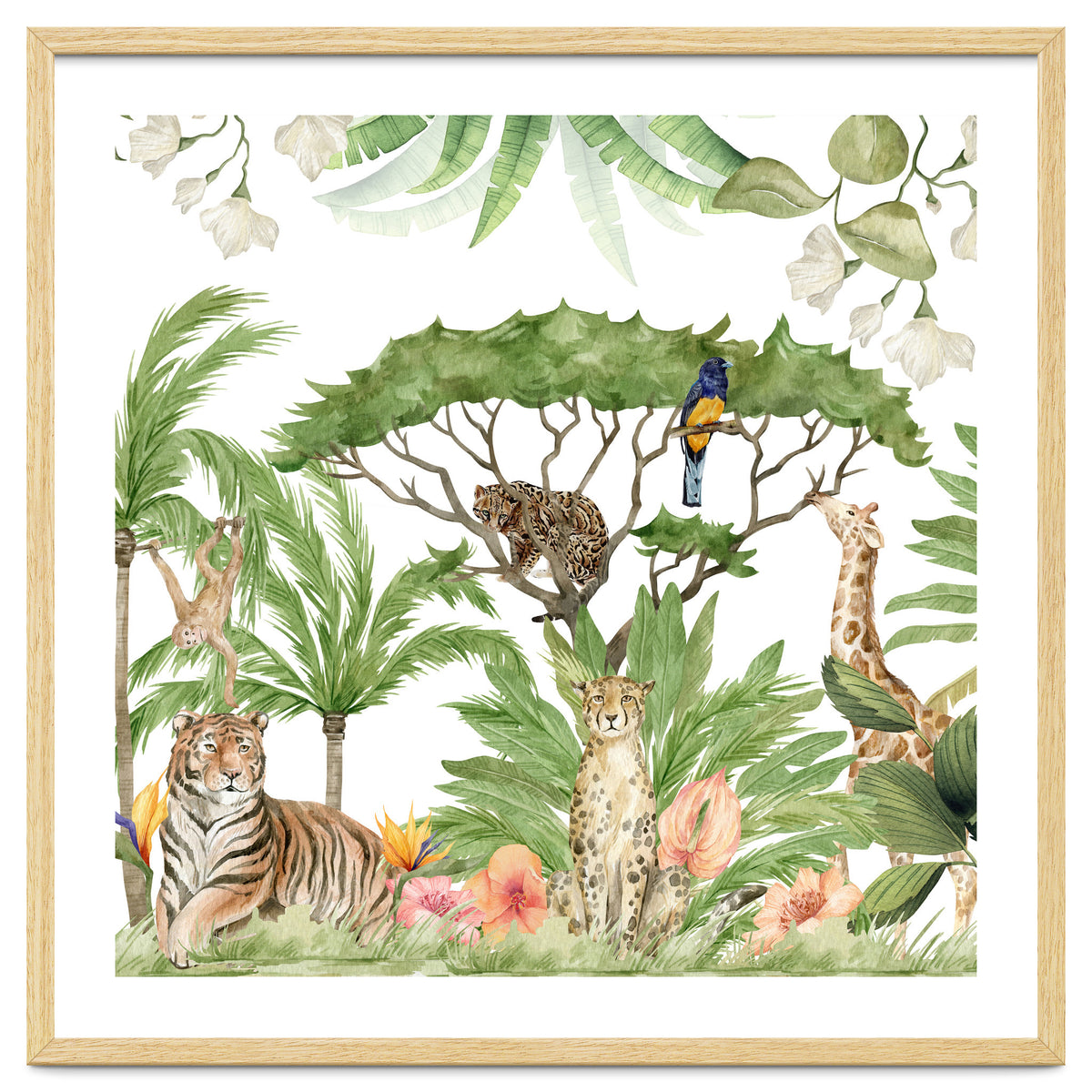 Watercolor Animals Savannah Landscape