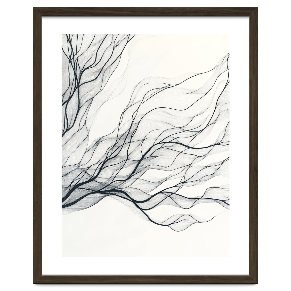 Abstract Black Branching Lines Flowing