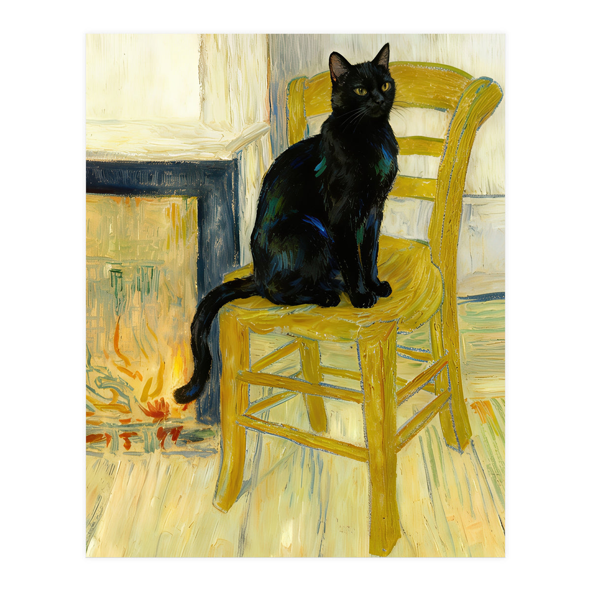 Black Cat on the Yellow Chair, Cozy Van Gogh Vintage Style, Cat at Eternity’s Gate (Print Only)