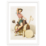 Pinup Cowgirl Riding A Wooden Horse Made Of Barrel thumbnail