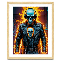 Fiery Skeleton Biker In Headphones