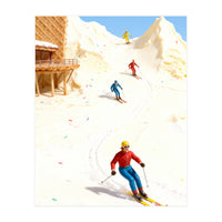 Skiing on Ice Cream Mountains, Miniature Skiers Winter Art Print for Kitchen Decor (Print Only)