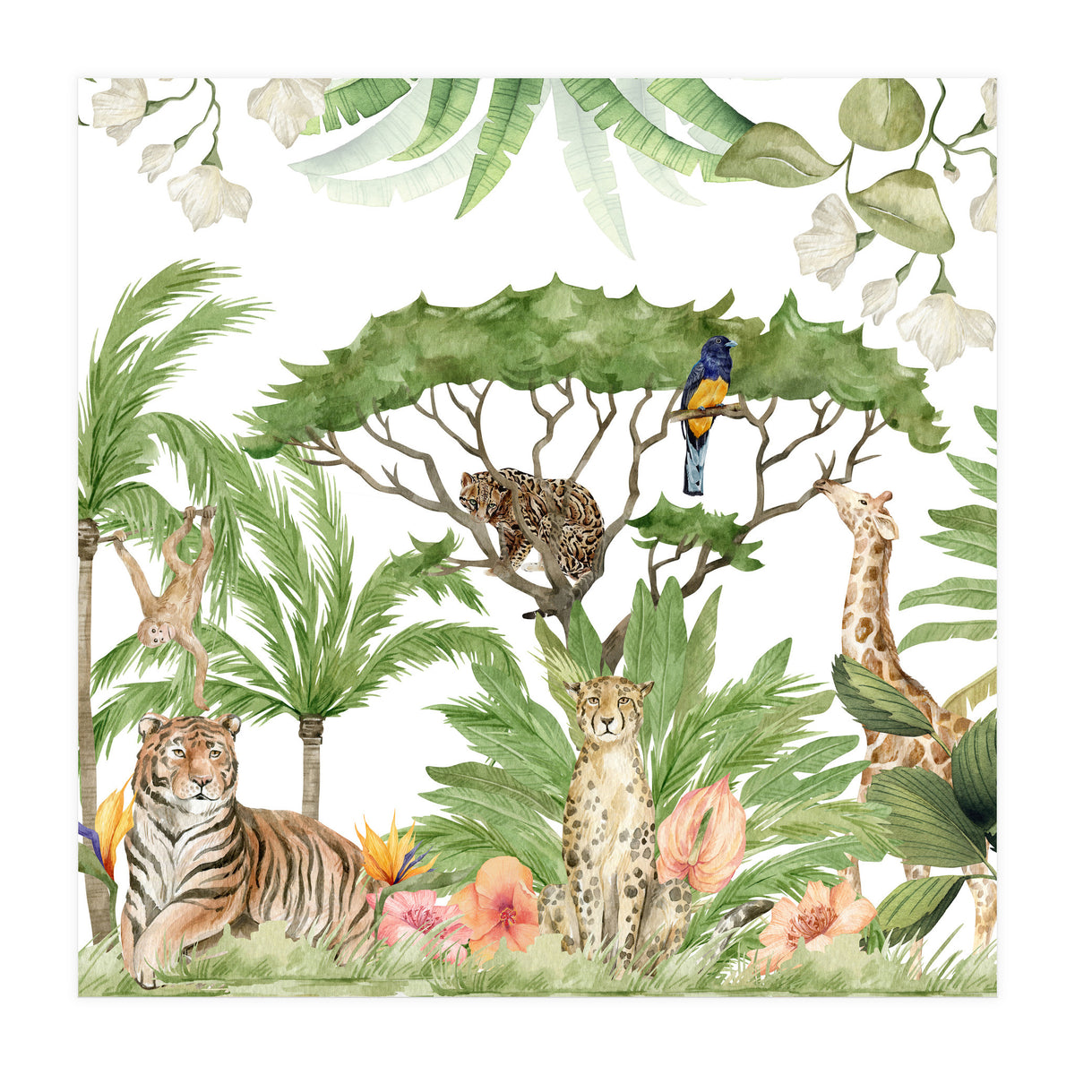 Watercolor Animals Savannah Landscape (Print Only)