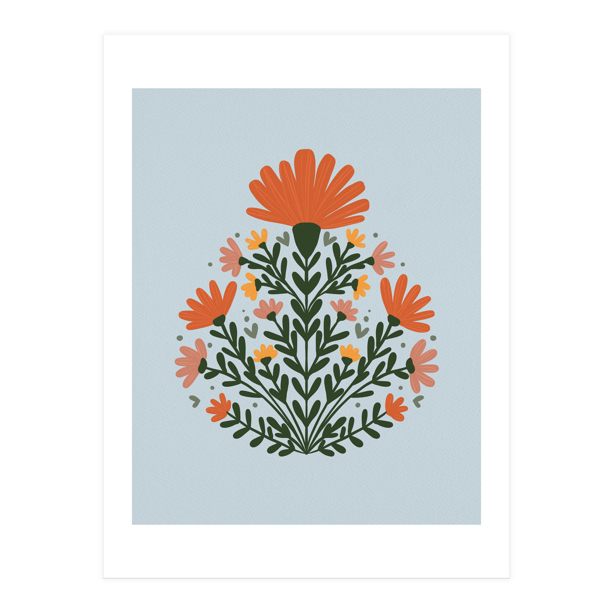 Symmetrical floral bouquet - orange and green (Print Only)