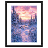 Winter Sunset Glow: Serene Snowy Forest and Frozen Creek thumbnail