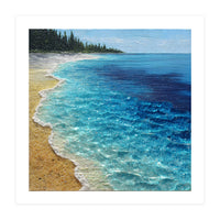 Sun-Drenched Coastal Shoreline with Textured Impasto Waves (Print Only)