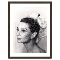 Audrey Hepburn with Veil, Classic Hollywood Glamour Photography, Black and White Icon Portrait