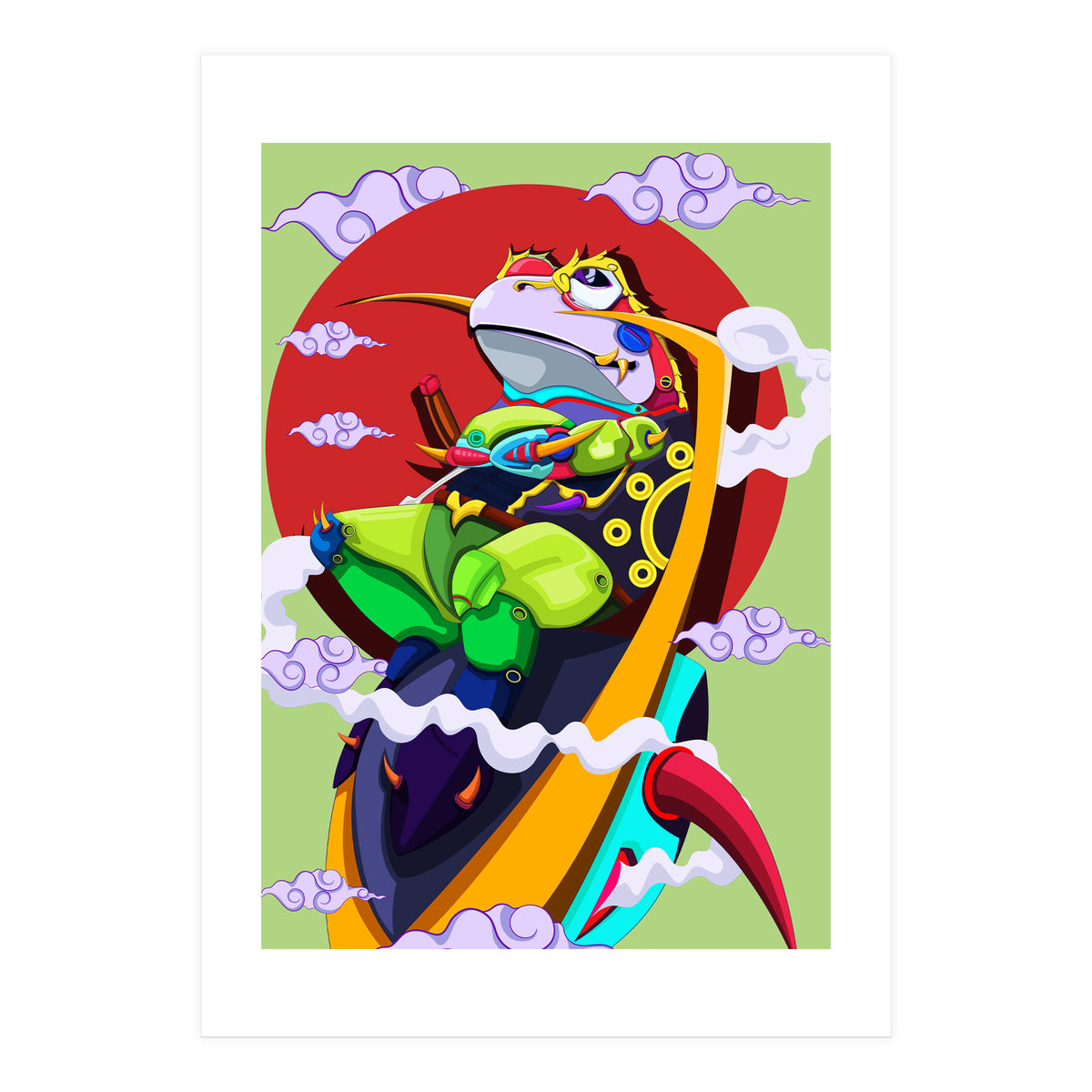 Knight Frog Cartoon Vintage Illustration (Print Only)