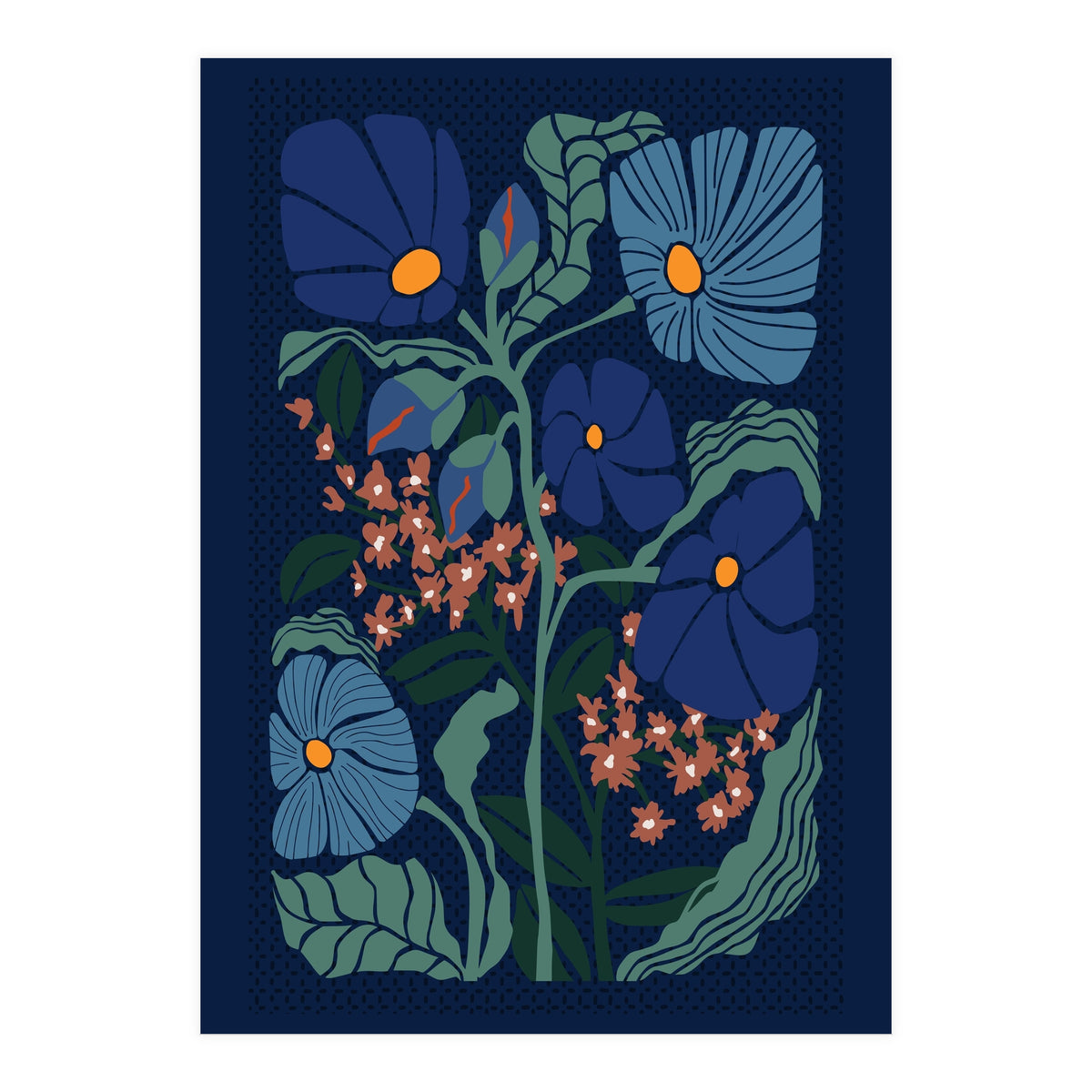 Klimt Flower Dark Blue (Print Only)