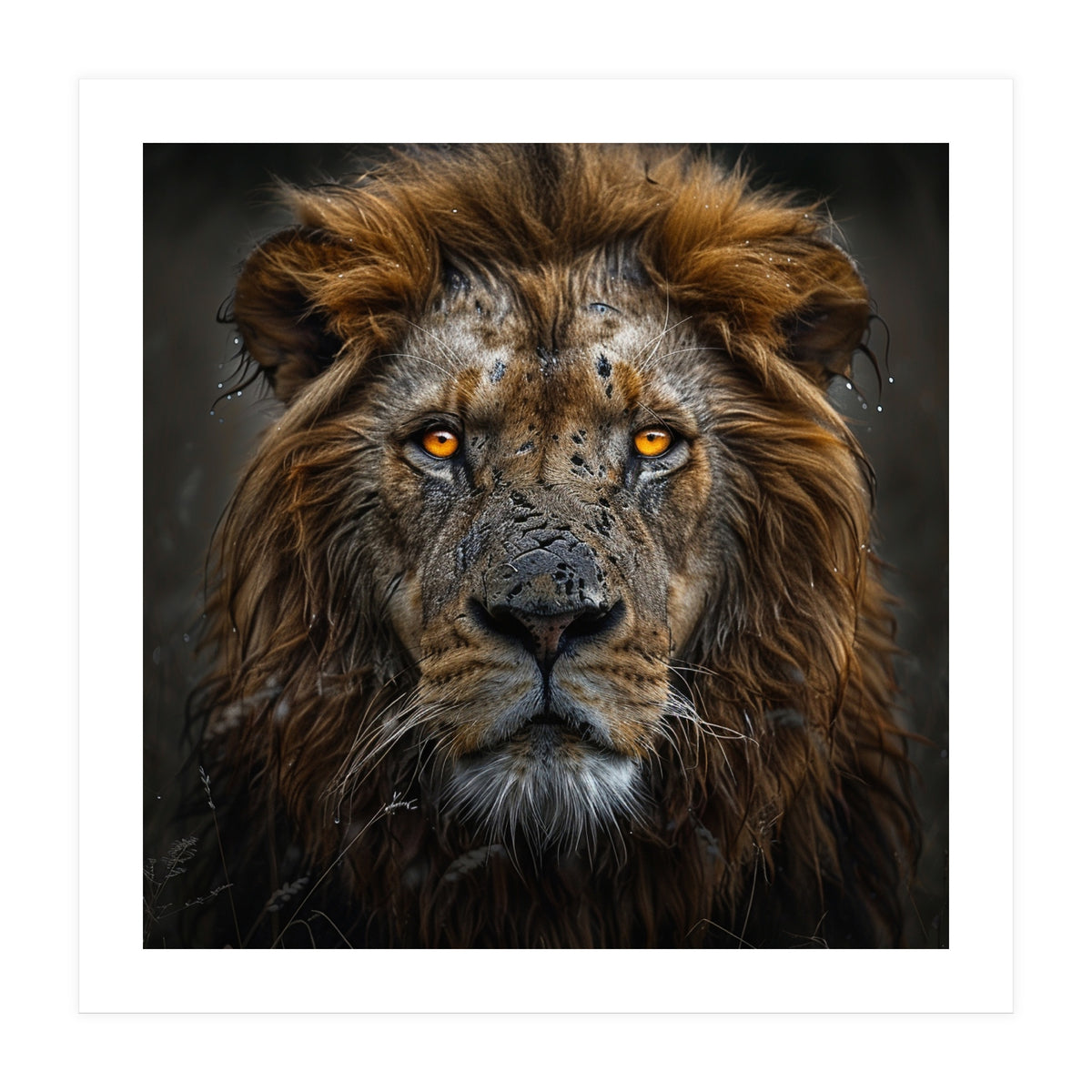 Majestic Lion With Glowing Eyes Close Up Portrait (Print Only)