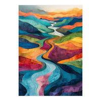 Colorful Abstract River Valley Landscape Art (Print Only)