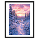 Winter Sunset Glow: Serene Snowy Forest and Frozen Creek thumbnail