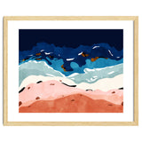 Ocean Heart, Abstract Sea Waves, Tropical Travel Watercolor Painting, Eclectic Bohemian Beach Nature thumbnail