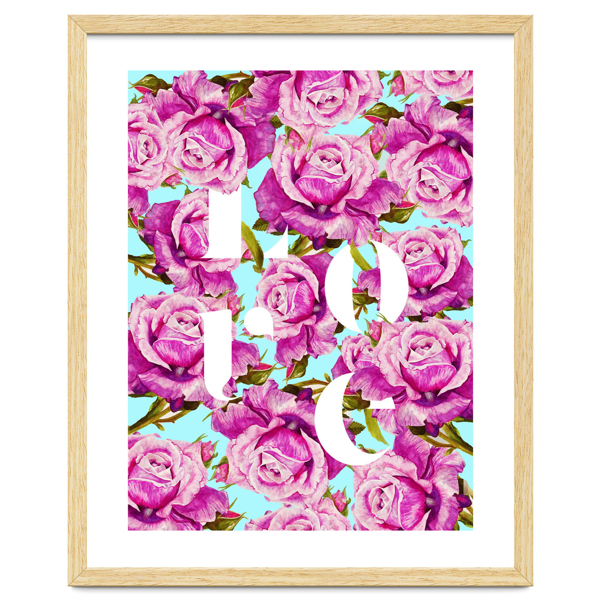 Love, Floral Typography Valentine's Graphic Design, Eclectic Modern Boho Botanical Rose Illustration