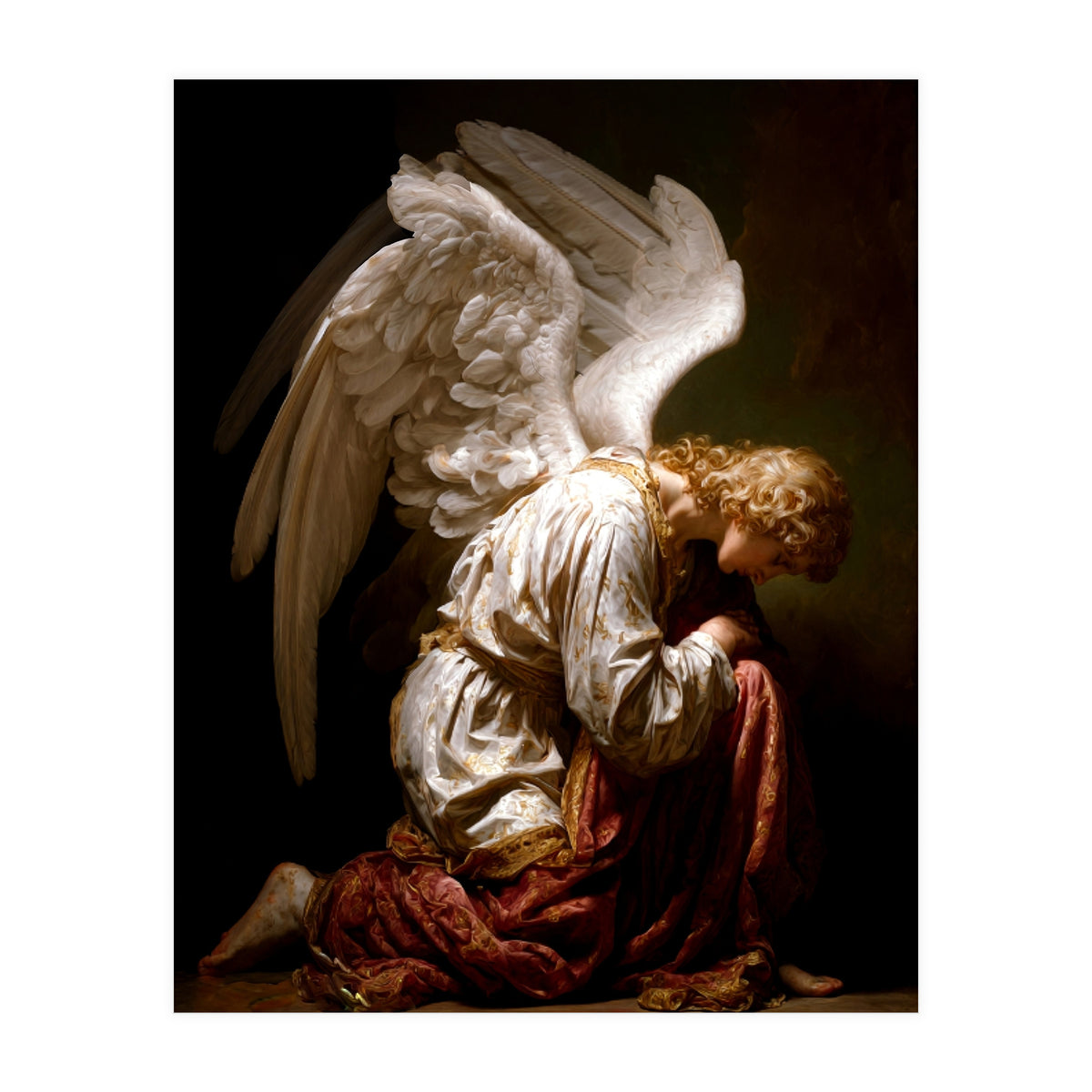 Kneeling Down Angel Renaissance inspired Religious Art (Print Only)