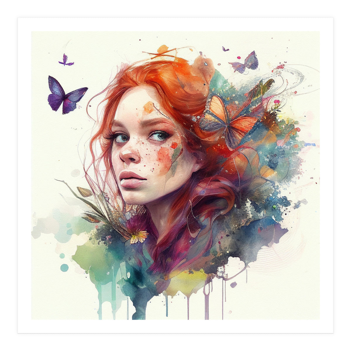 Red Hair Butterfly Glance (Print Only)