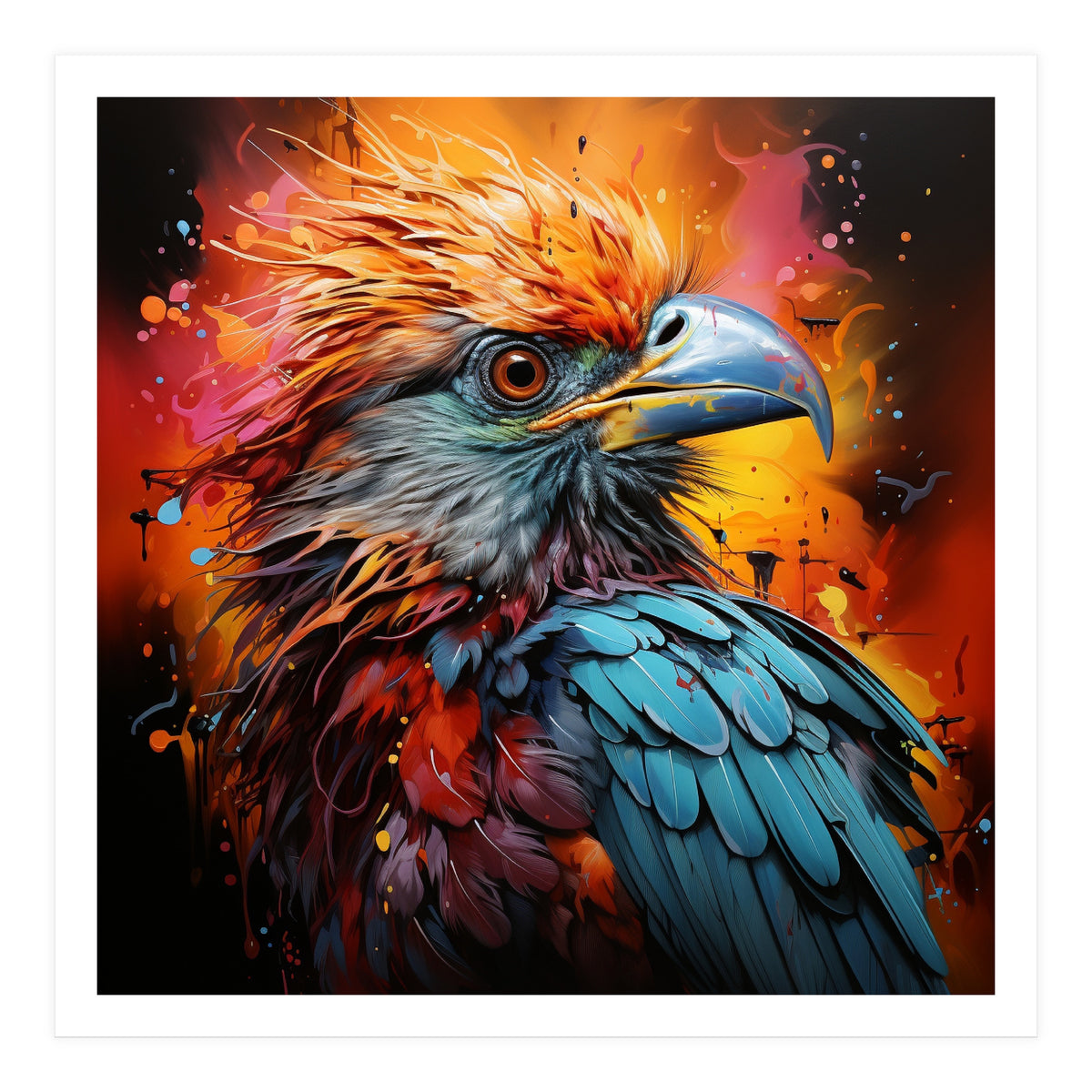 Vibrant Eagle Portrait Abstract Colorful Splatter Art (Print Only)