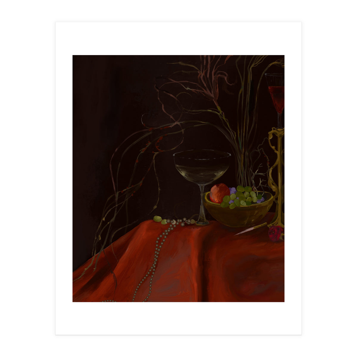 Dark Baroque Still Life Table and Wine oil (Print Only)