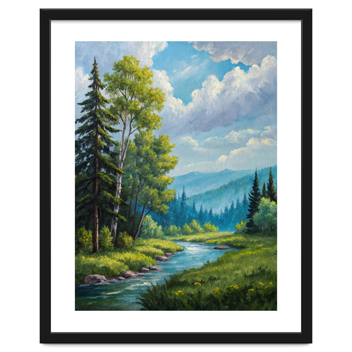 Serene Mountain River Landscape Oil Painting