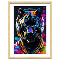 Panther In Headphones And Glasses