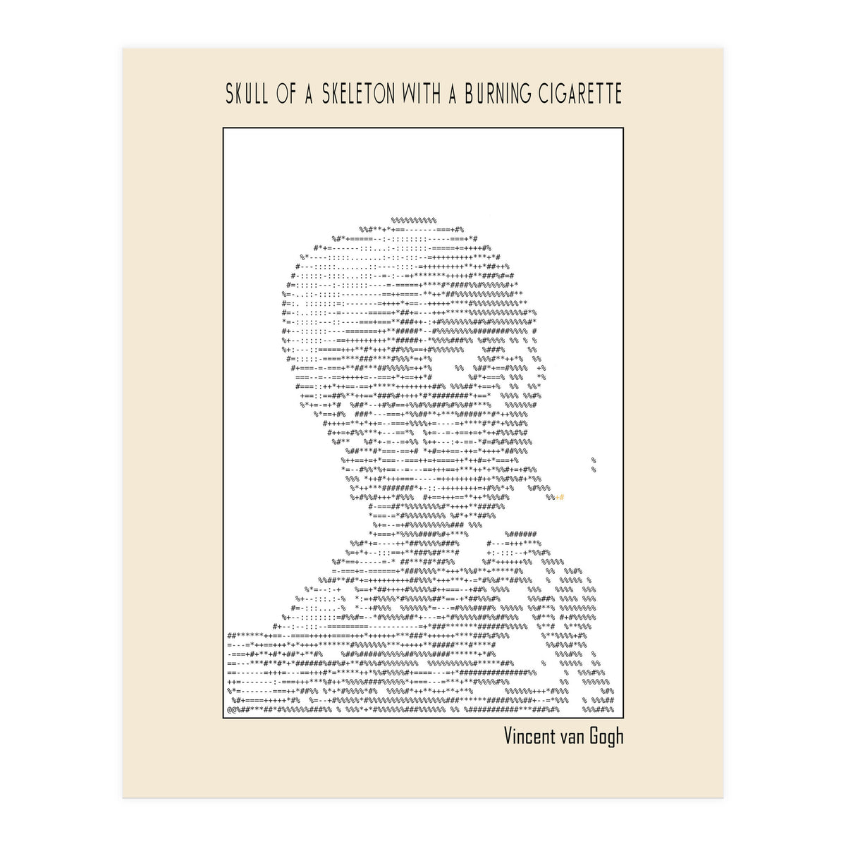 Skull Of A Skeleton With A Burning Cigarette Vincent Van Gogh Ascii Art (Print Only)